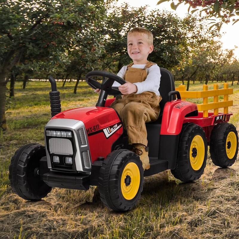 25W Kids Ride On Tractor, Electric Vehicle Car with Trailer & Remote Control