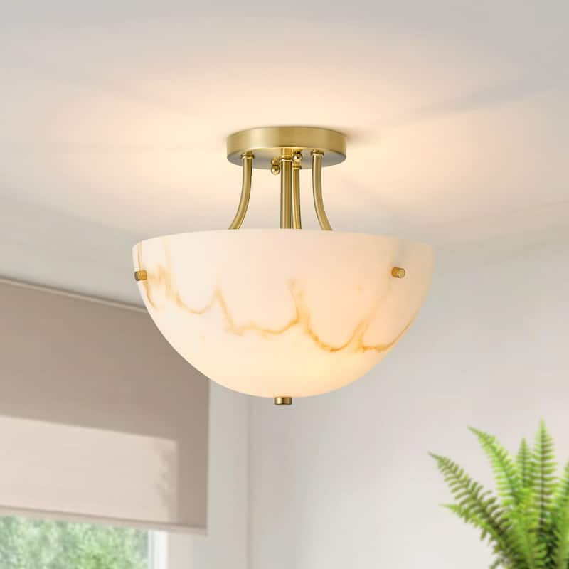 Starsky 2-Light Bowl Veined Faux Alabaster Semi Flush Mount