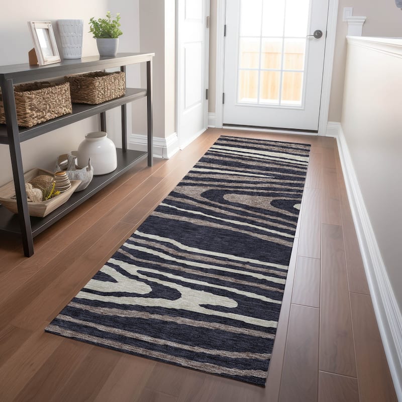 Machine Washable Indoor/ Outdoor Abstract Illusion Chantille Rug