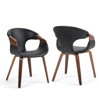 Set of 2 Baylor Black Faux Leather Dining Chair with Walnut Wooden Legs