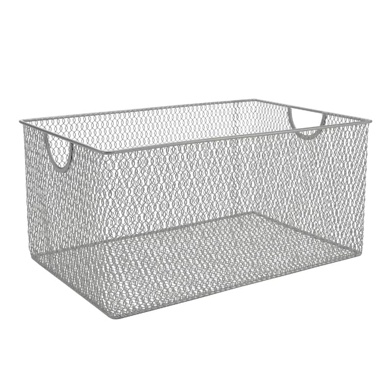 Kitchen Pantry Organizer Steel Wire Basket, Open Storage Bin With Handles, pack-1 - 12x8x6
