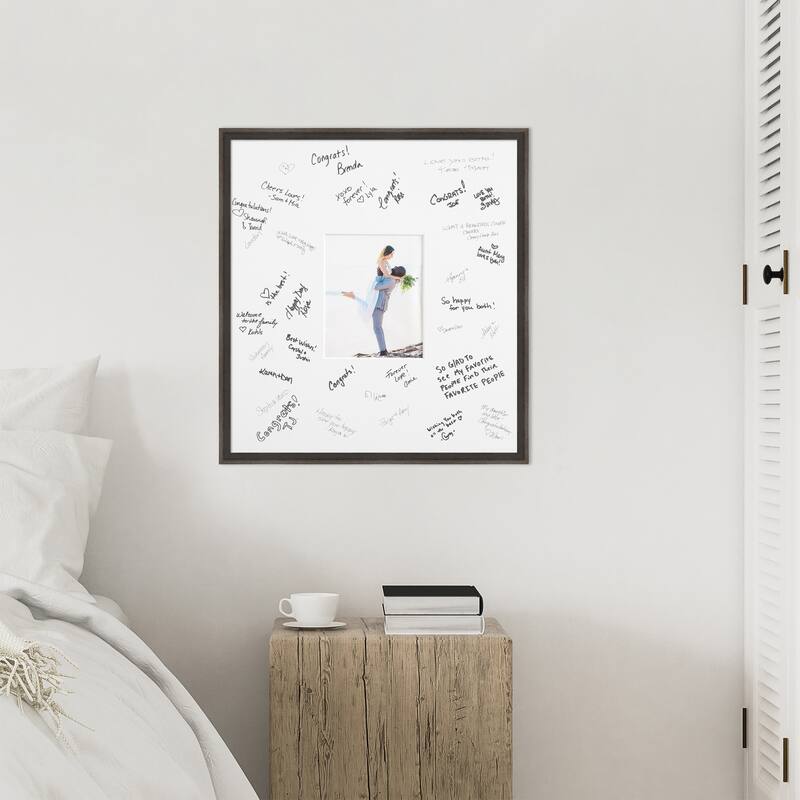 Hardwood Wedge Signature Mat Picture Frame - Autograph Photo Frame Guest Book Alternative for Weddings, Graduations, Retirement