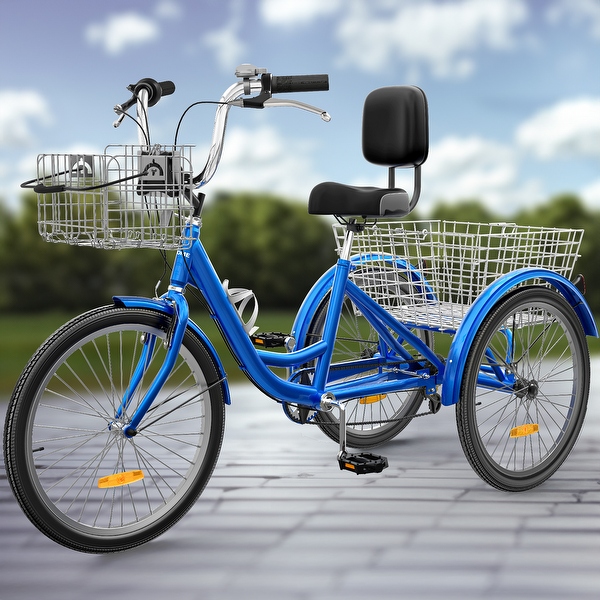 26 Blue 7 Speed Adult Tricycle 3 Wheel Bikes with Removable Baskets On Sale Bed Bath Beyond 38435883