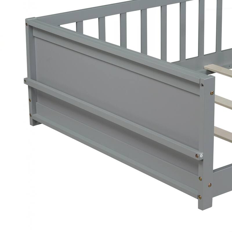 Twin size Floor Platform Bed with Built-in Book Rack