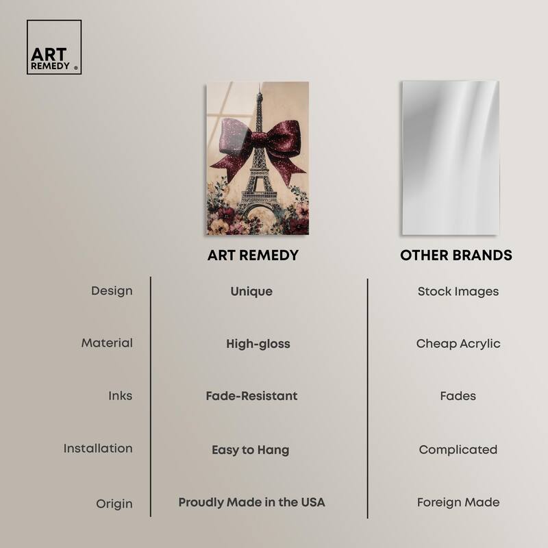 Sparkling Bow Eiffel Tower Acrylic by Art Remedy, Ready to Hang