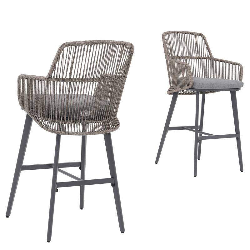 Outdoor 2-Piece Arm Barstool Chairs with Cushions