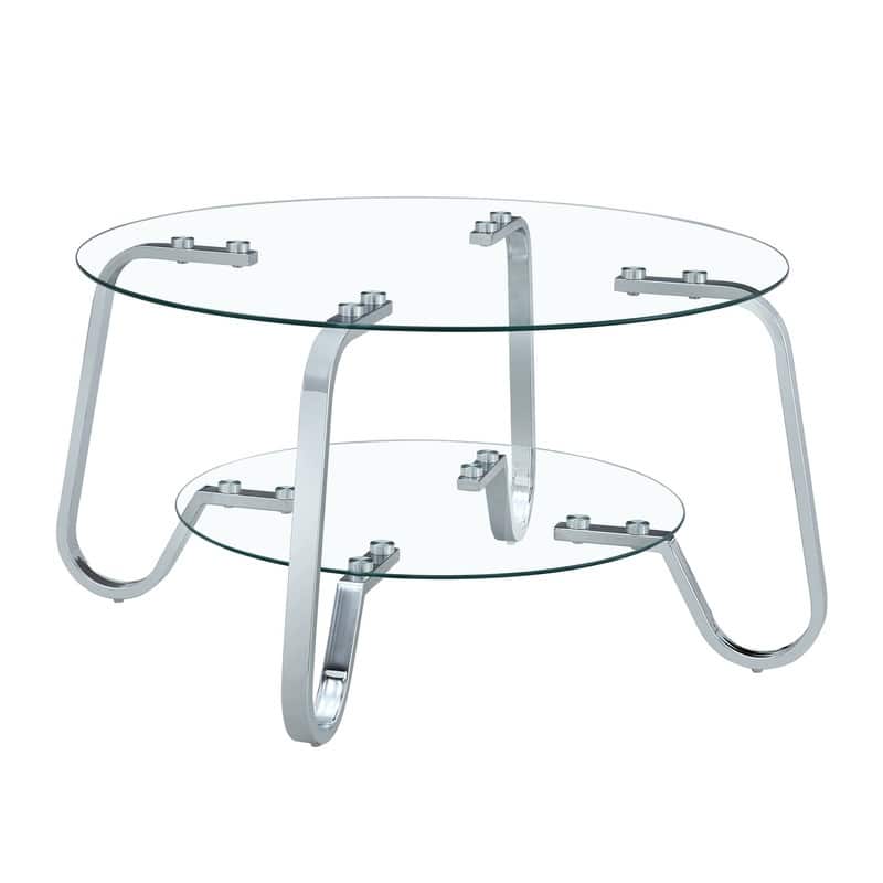 Vintage Minimalist Metal & Glass Coffee Table - 31.5" Square, Double Layer Tempered Glass