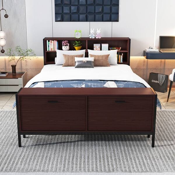 Queen Size Metal Platform Bed with Storage Bed Bath & Beyond