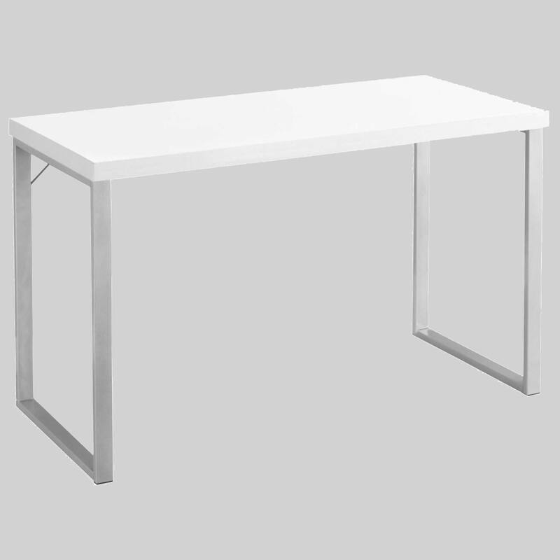 Contemporary 48" Computer Desk for Home Office, White Laminate, Grey Metal Frame, Space-Saving Design - White
