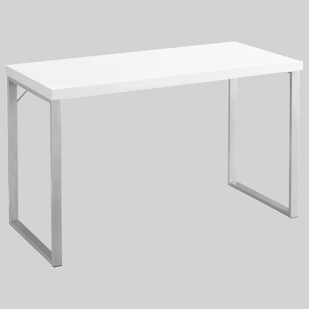 Contemporary 48" Computer Desk for Home Office, White Laminate, Grey Metal Frame, Space-Saving Design