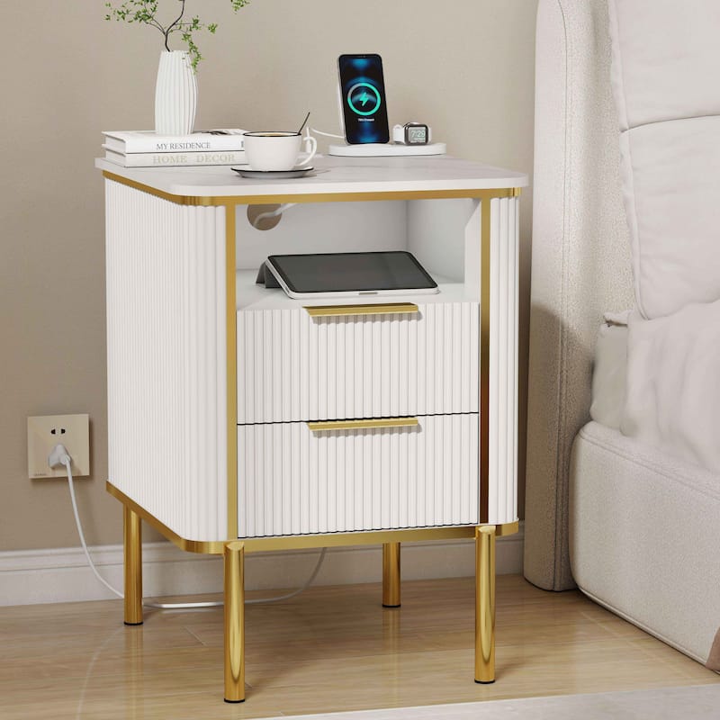 Modern Nightstands with Charging Station & USB Ports Bedside Bed Tables for Bedrooms