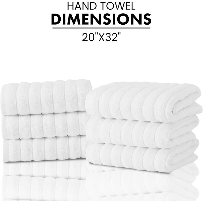 CTT Classic White Ribbed Combed %100 Turkish Cotton Quick Dry and Absorbent Hand Towel Set of 6 - 33" L x 20" W