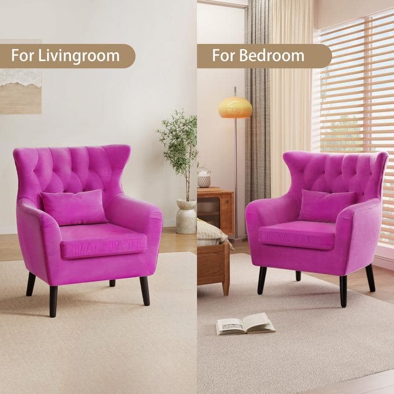 Tuft Velvet Living Room Thick Cushion Accent Chair (Set of 2)