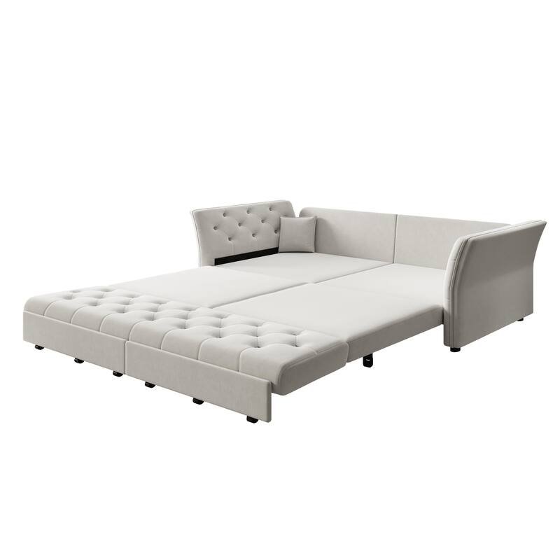 74.4" Velvet Sofa Bed, Pull-Out Sleeper Couch, Convertible Loveseat, Upholstered Sofa Bed with Tufted Backrest, Flared Arms
