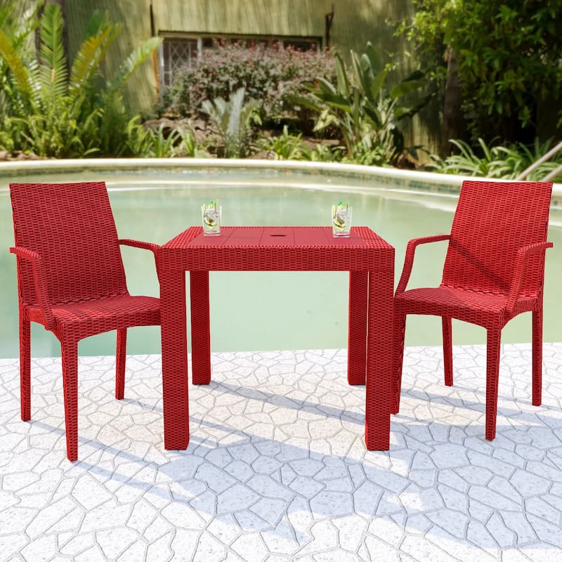 Mace Polypropylene Stackable Armrest Patio Dining Chair with Woven Design for Outdoor Dining Patio Indoor Gatherings