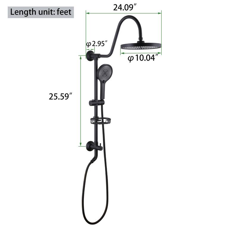 Modland 4-Way High Pressure Round Rain Shower Head With Adjustable Handheld Shower Head inBlack/Gold