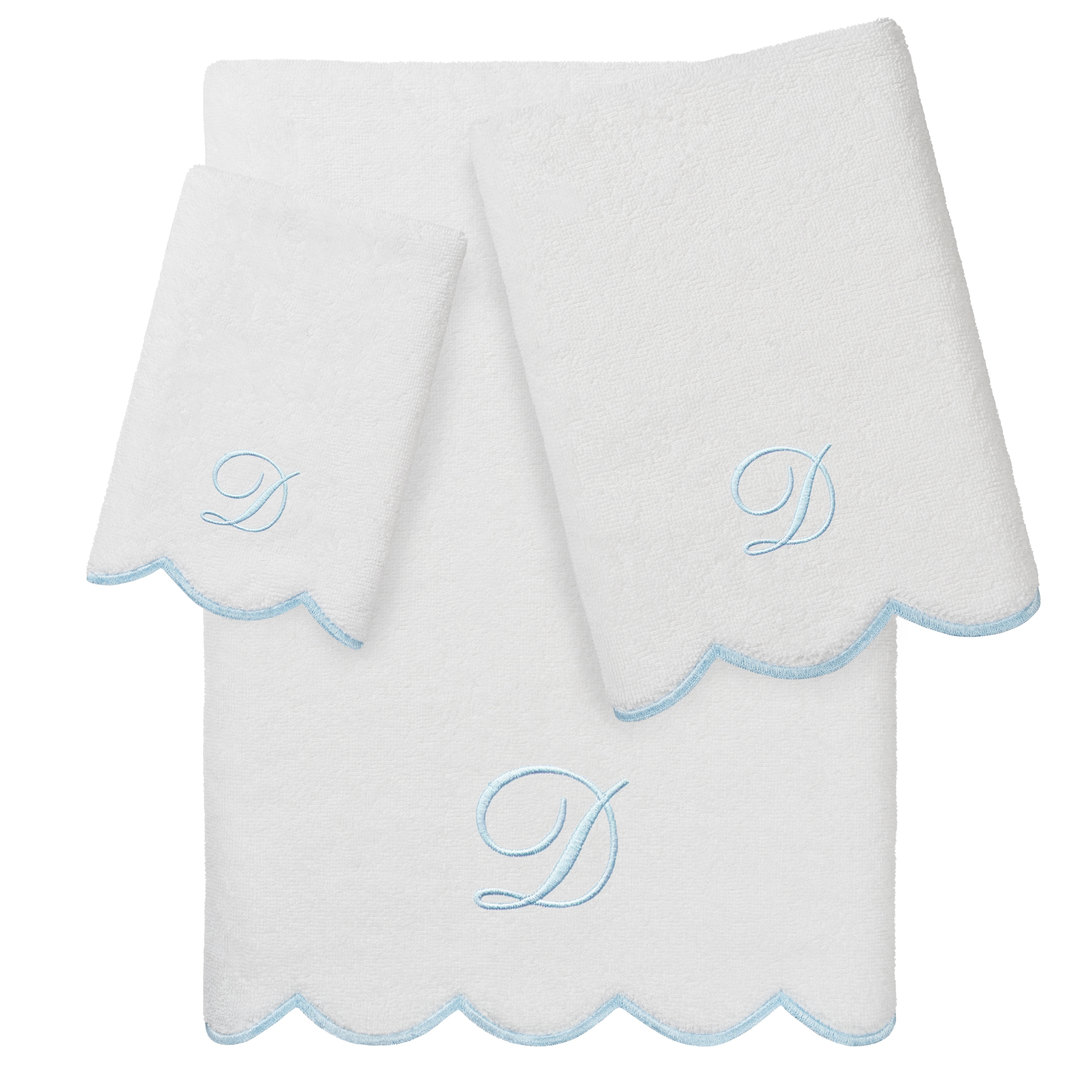 Authentic Hotel and Spa 100% Turkish Cotton Blue ADORNIA Scallop Personalized 3 Piece Towel Set - 3 Piece Set