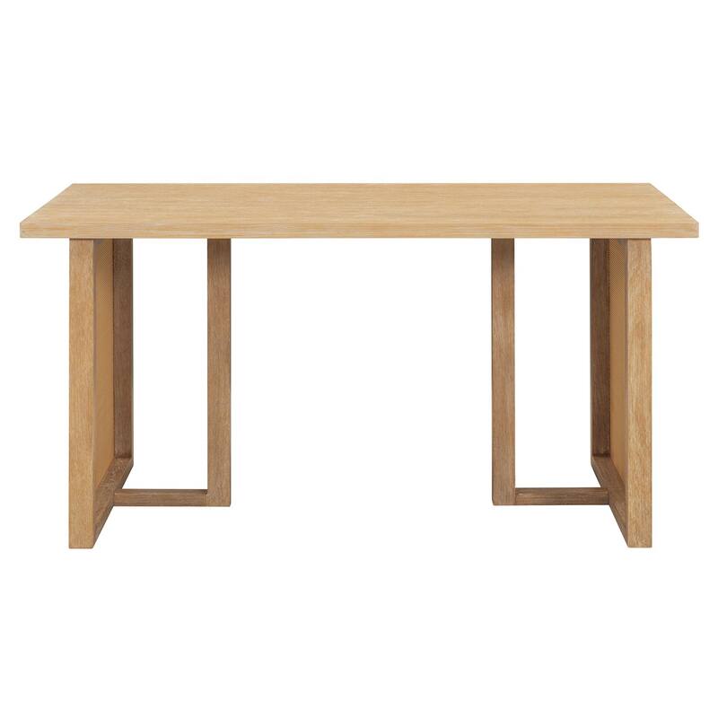 7 Pieces 59.8" Farmhouse Rectangular Dining Table with 6 Rattan Chairs