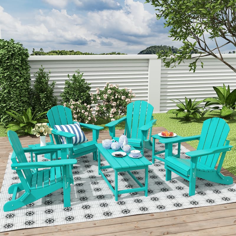 Laguna Hdpe All Weather Outdoor Patio Foldable Adirondack Chairs Conversation Set (7-Piece Set) - Turquoise