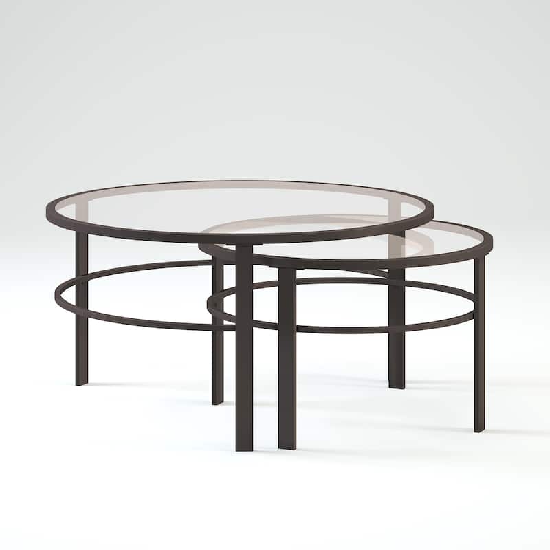 Gaia Round Metal/ Tempered Glass Nesting Coffee Table (Set of 2)