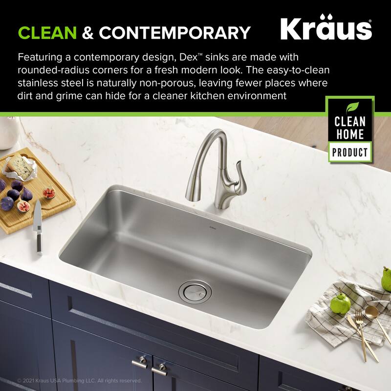 Kraus Dex 33" Undermount Single Basin 16 Gauge Stainless Steel Kitchen
