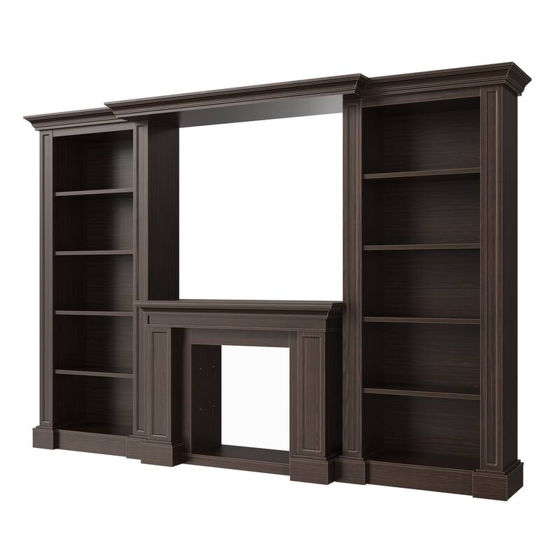 Electric Fireplace Mantel with Bookshelves, 115.5" Entertainment Center with Built-in Shelving