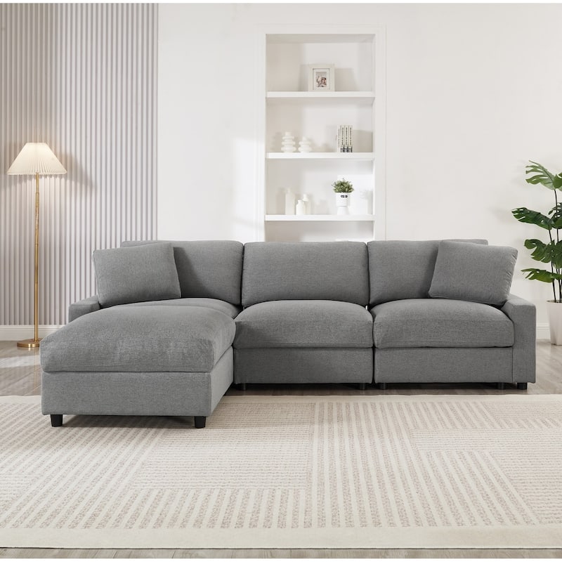 103.54" L-Shaped Sectional Sofa with Storage and Movable Ottoman - Grey