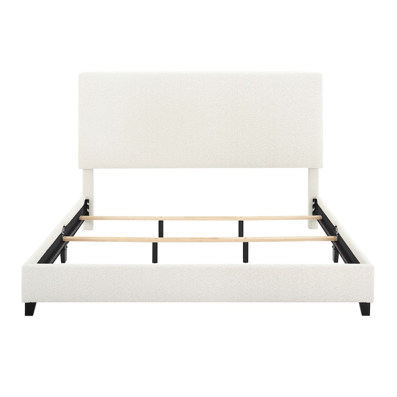 Bridgevine Home Tall White Boucle Panel Headboard Upholstered Platform Bed