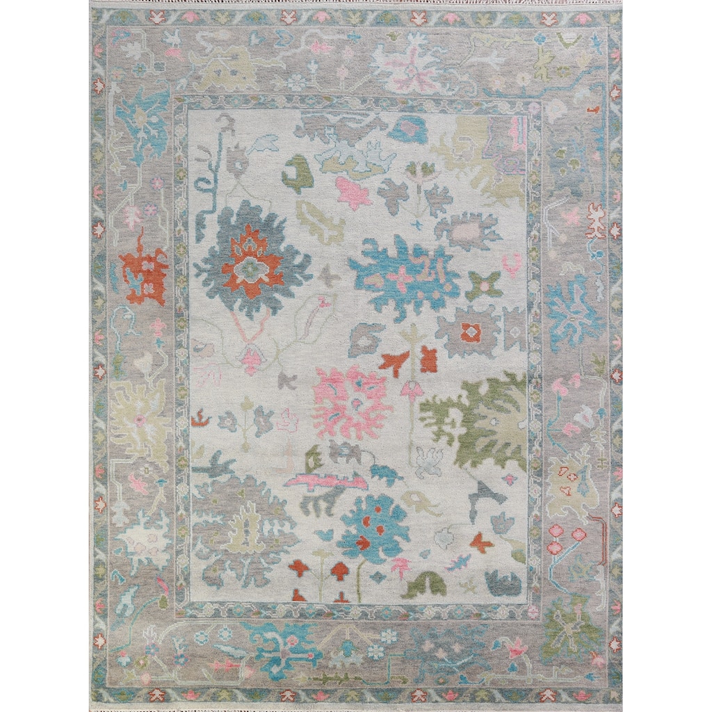 Hand Knotted Oriental 100% Wool Carpet Transitional All-Over Greys & Charcoal Oushak Area Rug - 9' 11'' X 7' 11''