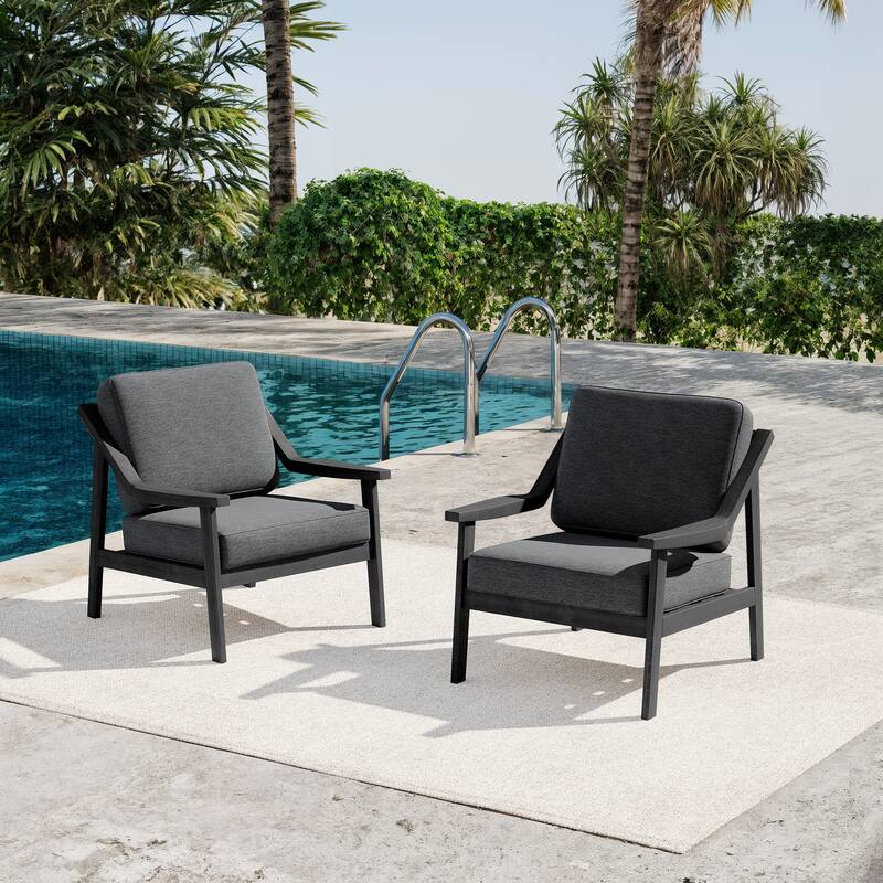 Outdoor Patio Club Chair Arm Lounge Cushion Chair (Set of 2)