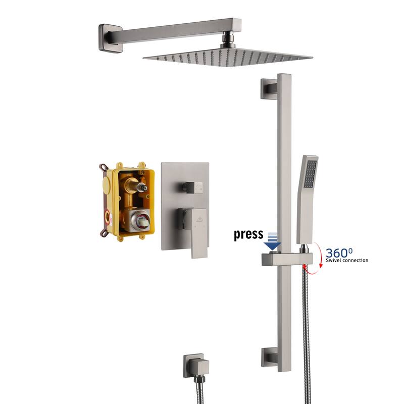 2 Function 10- Wall Mounted Dual Shower Heads Shower System With Sliding Rod Shower Hand