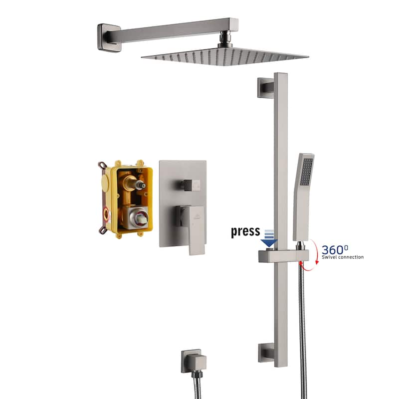 2 Function 10-inch Wall Mounted Dual Shower Heads Shower System With Sliding Rod Shower Hand