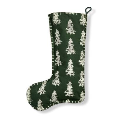 Wilde Pine Tree Holiday Stocking - Green Cotton, Machine Washable, 18.5" L x 11" W - Perfect for Christmas Decor