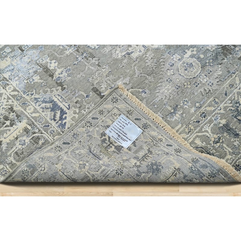 Gray Wool Oriental Area Rug Hand Knotted Traditional Turkish Oushak - 6' 2'' x 8' 8''