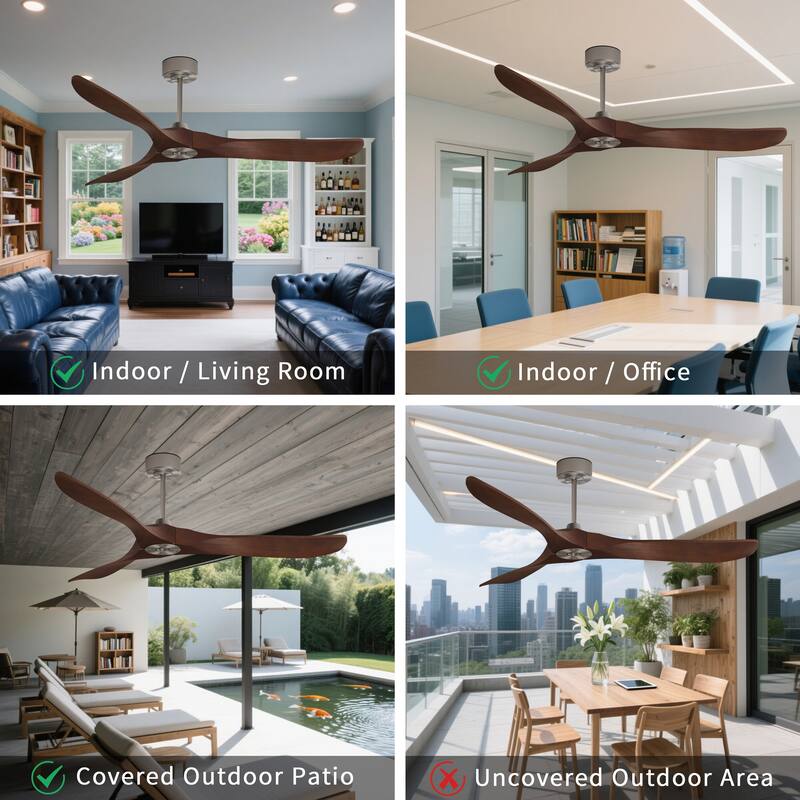 Modland 60-Inch Wood Ceiling Fan with Remote, DC Motor for living room - 60