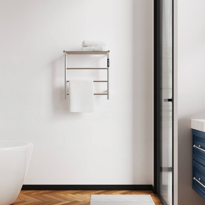 Heated Towel Rack with Top Shelf, Plug-in/Hard-Wired