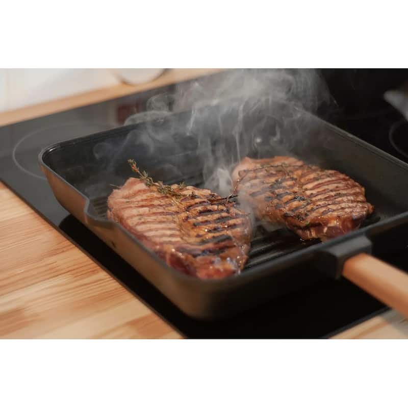 Brizoll Cast Iron Grill Pan w/ Removable Handle