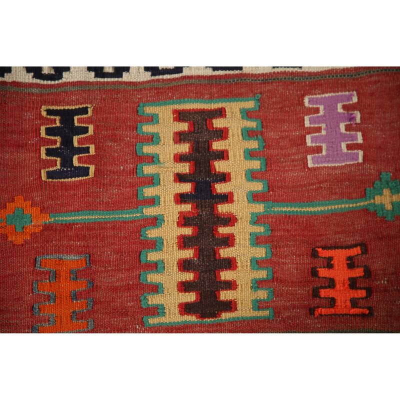 Masterpiece Hand-Woven Vegetable Dye Kilim Qashqai Persian Antique Rug - 5'4"x 8'6"