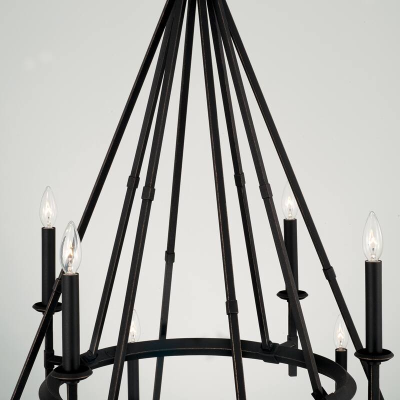 Ogden 12-light Brushed Black Iron Two-Tier Chandelier