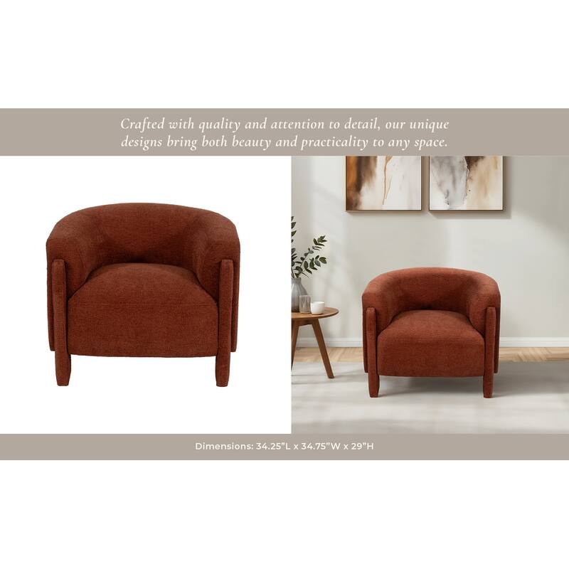 Contemporary Curved Upholstered Barrel Chair Plush Seat and Wood Frame