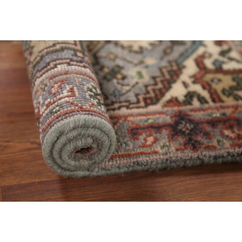 Geometric Heriz Serapi Indian Accent Rug Handmade Gray Wool Carpet - 2'0"x 3'0"