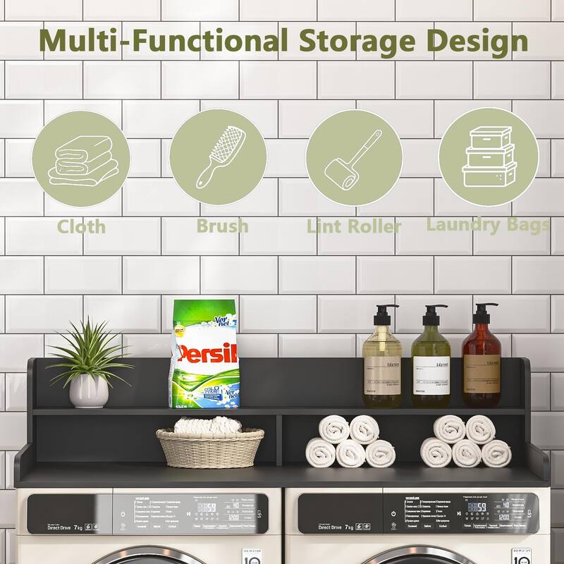 BOSSIN Laundry Pedestal Utility Table with 2-Tier Shelf, Storage Organizer for Washer and Dryer