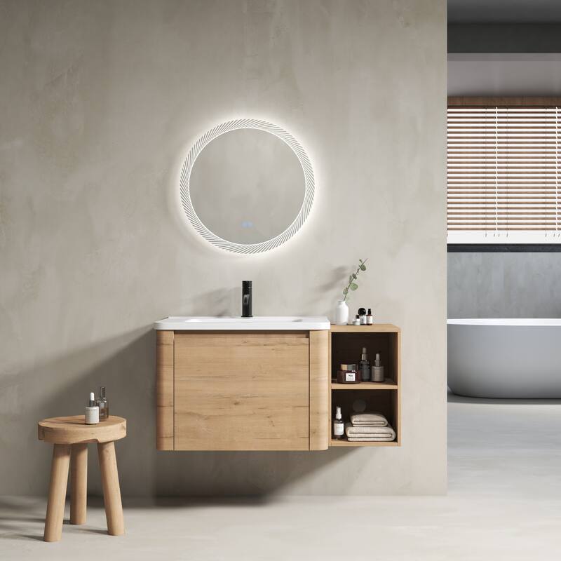 Floating Bathroom Vanity with Sink, Wall-Mounted Bathroom Storage Cabinet, Vanity Cabinet & Ceramic Sink Set