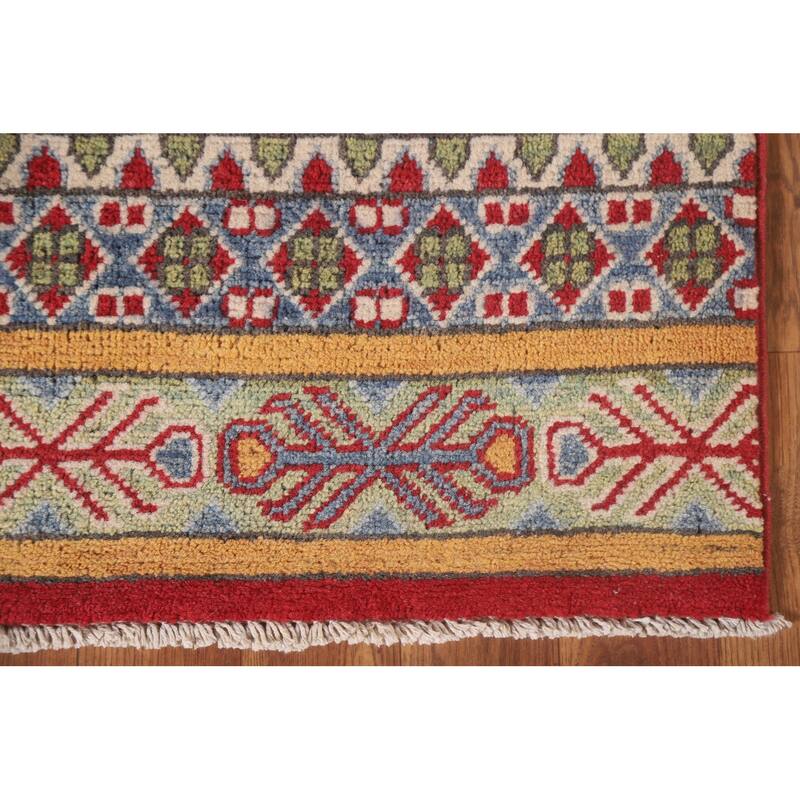 Hand Knotted Oriental 100% Wool Carpet Traditional All-Over Multi-Colored Kazak Runner Rug - 16' 0'' X 2' 7''