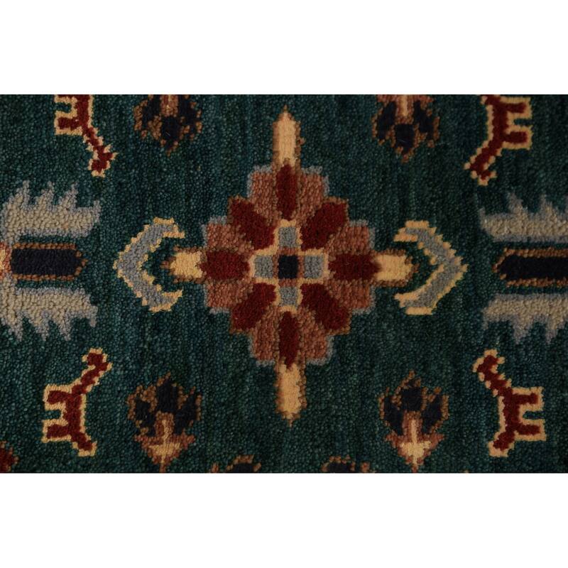 All-Over Green Kazak Indian Runner Rug Handmade Wool Carpet - 2'6"x 9'11"