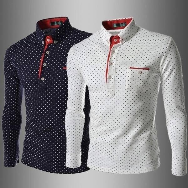 Shop Fashion Wave Point Of Men S Casual Slim Long Sleeve Polo