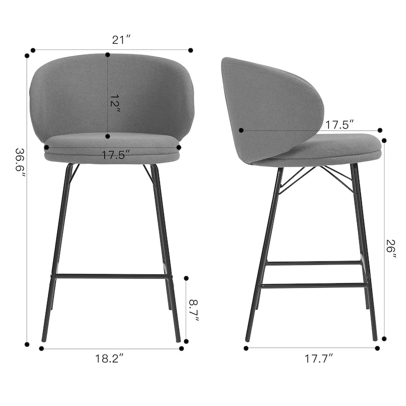 Set of 2 Baxter Brown Boucle Fabric Counter Stool with Black Iron Legs