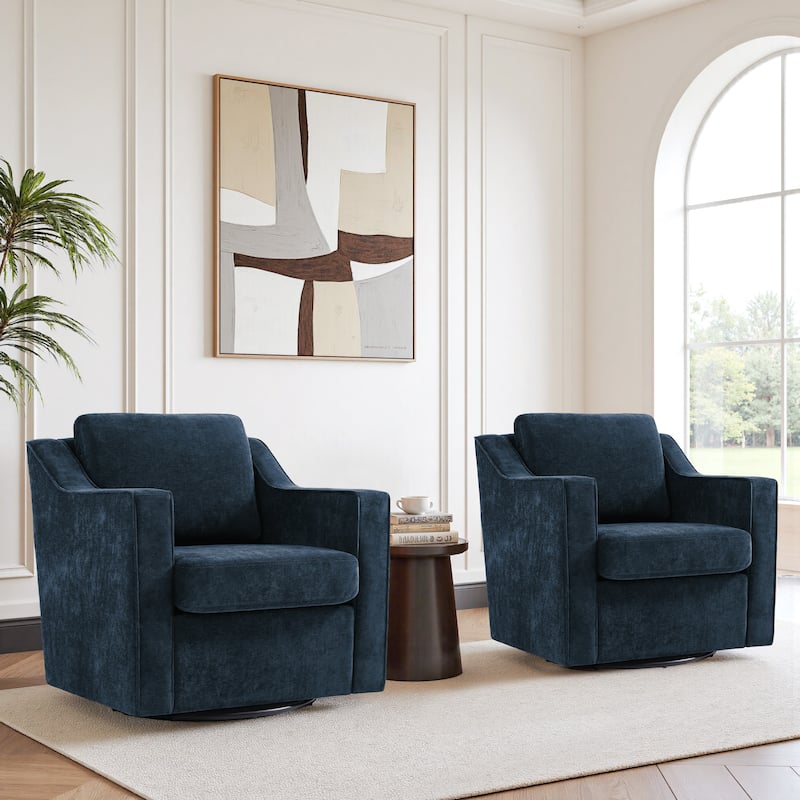 Chenille/Leather Swivel Barrel Chair(Set of 2) Modern Club Chair by UIXE