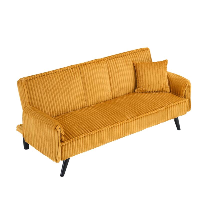 Orange Corduroy Sofa with Adjustable Backrest and Cup Holder