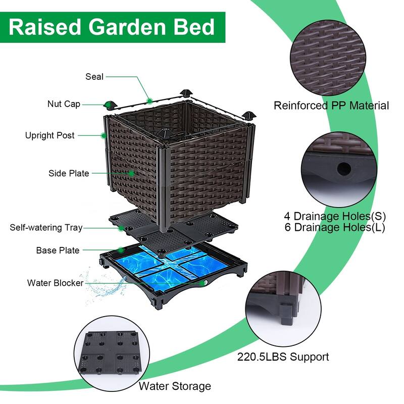 Elevated Plant Growth Box with Water Storage Tray for Indoor Outdoor Vegetable Gardening